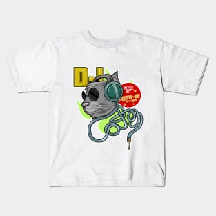 Cat with Sunglasses as DJ with Headphone Kids T-Shirt